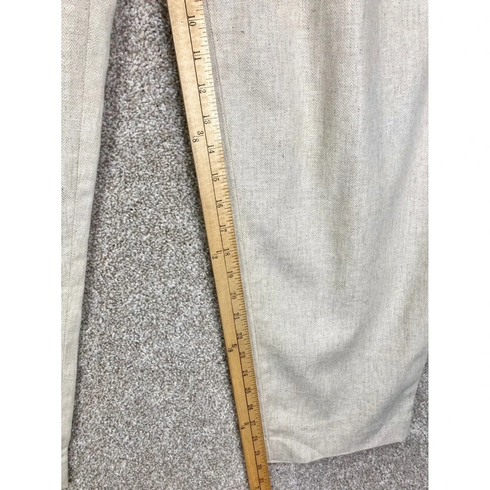 Banana Republic Linen Herringbone Pleated Pants Women 8 Beige Buckle Office Chic